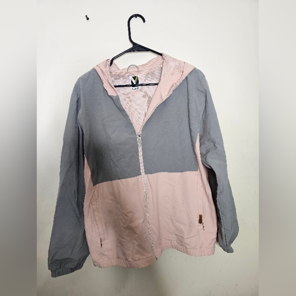 VOYAGER HOODED WINDWEAR STRETCH JACKET WOMEN PINK GRAY WIND WATER RESISTANT